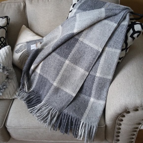 Boutique Other - NEW! Farmhouse PLAID CHECK WOOL Blend THROW Oh My